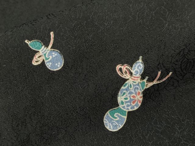 平和屋着物■小紋　瓢箪花文　黒地　洗える着物　CABN1472ev