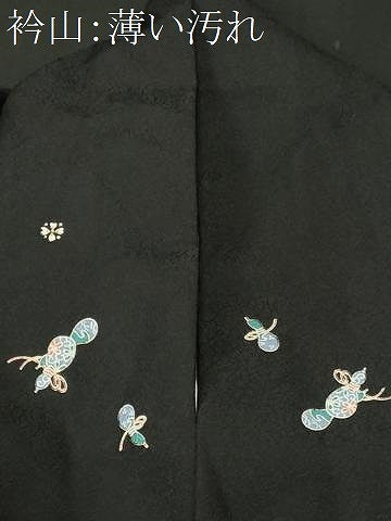 平和屋着物■小紋　瓢箪花文　黒地　洗える着物　CABN1472ev