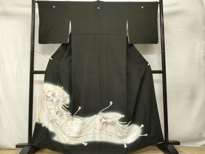 平和屋着物■豪華黒留袖　刺繍　鳳凰　暈し染め　金銀糸　正絹　逸品　CABN1488ev