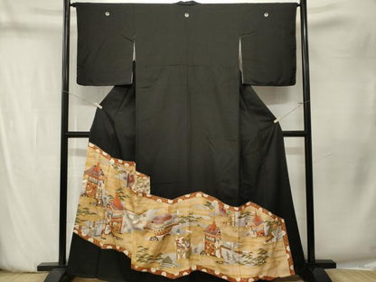 平和屋着物■豪華黒留袖　屏風鉾人物花文　金彩　正絹　逸品　CABN1493ev