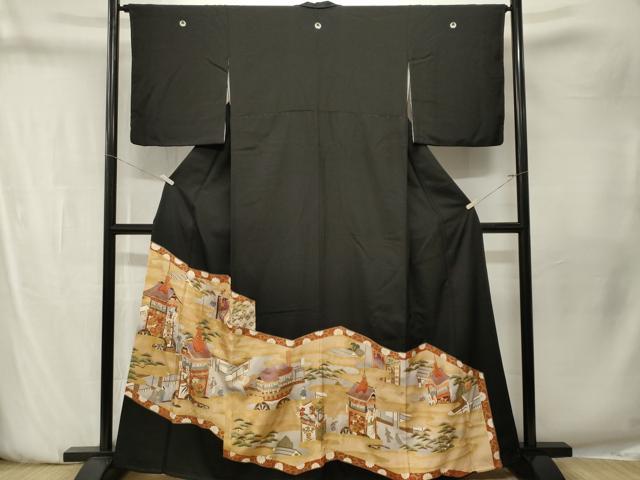 平和屋着物■豪華黒留袖　屏風鉾人物花文　金彩　正絹　逸品　CABN1493ev