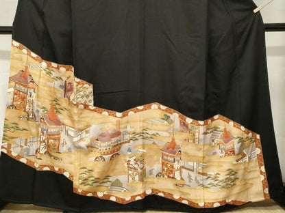 平和屋着物■豪華黒留袖　屏風鉾人物花文　金彩　正絹　逸品　CABN1493ev