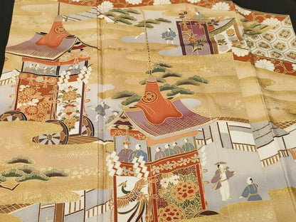 平和屋着物■豪華黒留袖　屏風鉾人物花文　金彩　正絹　逸品　CABN1493ev