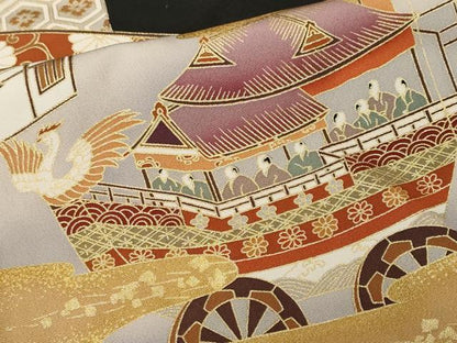 平和屋着物■豪華黒留袖　屏風鉾人物花文　金彩　正絹　逸品　CABN1493ev