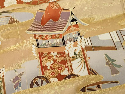 平和屋着物■豪華黒留袖　屏風鉾人物花文　金彩　正絹　逸品　CABN1493ev