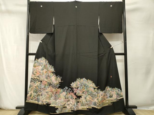 平和屋着物■豪華黒留袖　作家物　風景文　正絹　逸品　CABN1507ev