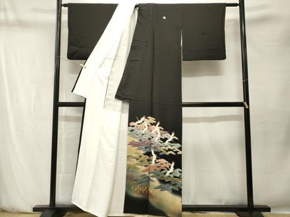 平和屋着物■豪華黒留袖　作家物　飛鶴松葉文　暈し染め　金彩　正絹　逸品　CABN1509ev