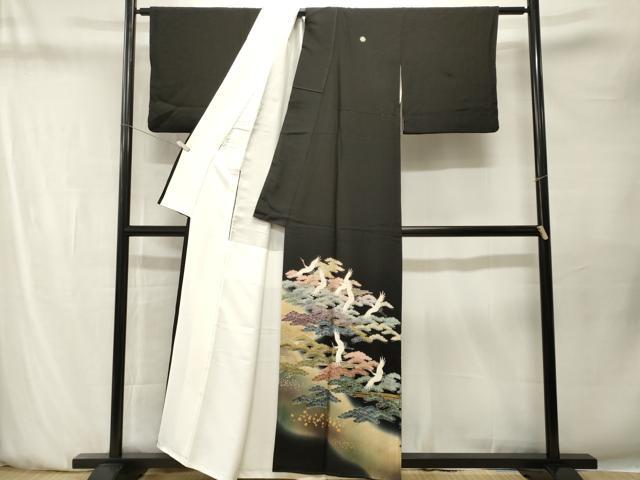 平和屋着物■豪華黒留袖　作家物　飛鶴松葉文　暈し染め　金彩　正絹　逸品　CABN1509ev