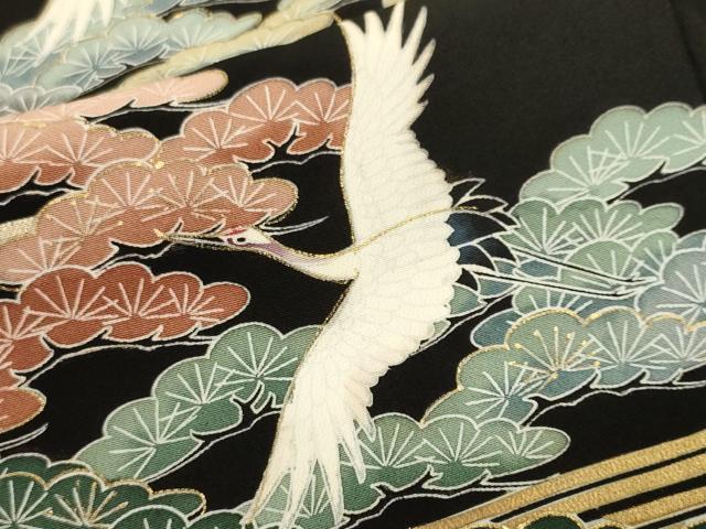 平和屋着物■豪華黒留袖　作家物　飛鶴松葉文　暈し染め　金彩　正絹　逸品　CABN1509ev