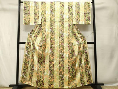 平和屋着物■上質な小紋　草花間道　正絹　逸品　CABN1511ev