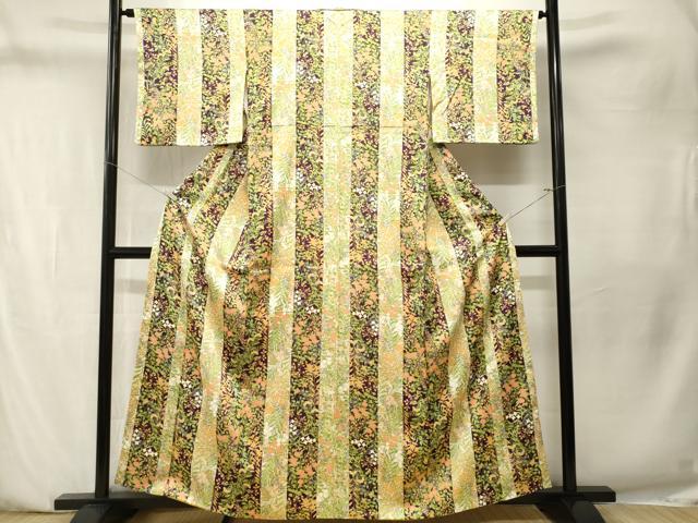 平和屋着物■上質な小紋　草花間道　正絹　逸品　CABN1511ev