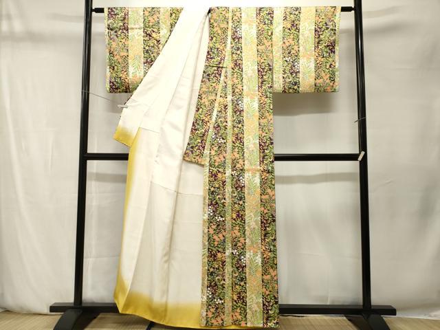 平和屋着物■上質な小紋　草花間道　正絹　逸品　CABN1511ev