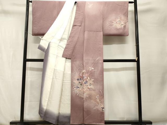 平和屋着物■訪問着　休み鳥草花文　暈し染め　正絹　逸品　CABN1513ev