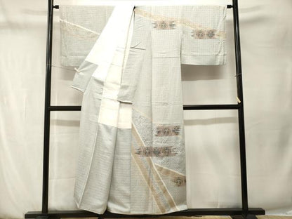 平和屋着物■訪問着　刺繍　絞り　絵皿動物花文　金彩　正絹　逸品　CABN1515ev