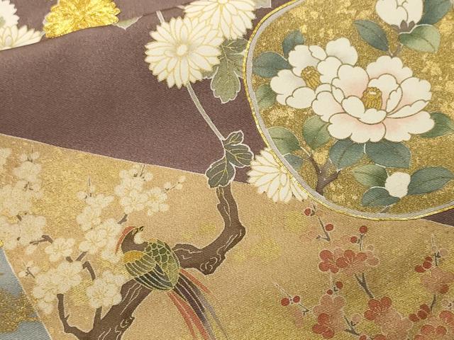 平和屋着物■豪華色留袖　作家物　駒刺繍　休み鳥飛鶴草花文　金銀彩　やまと誂製　正絹　逸品　CABN1520ev