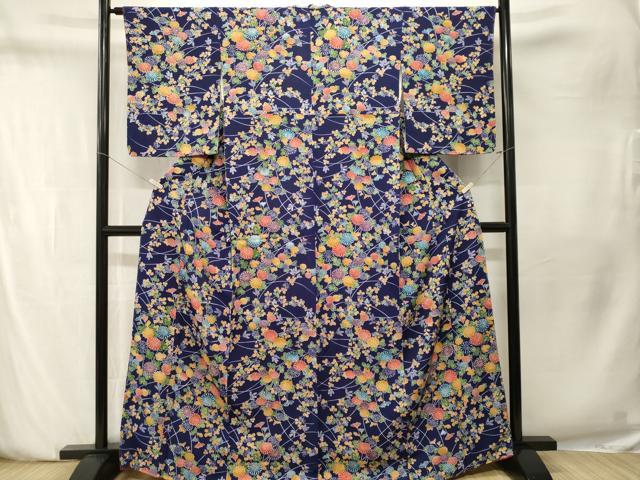 平和屋着物■上質な小紋　菊　萩文　鬼しぼ縮緬　正絹　逸品　CABN1523ev