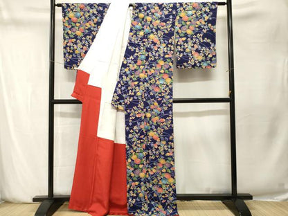 平和屋着物■上質な小紋　菊　萩文　鬼しぼ縮緬　正絹　逸品　CABN1523ev