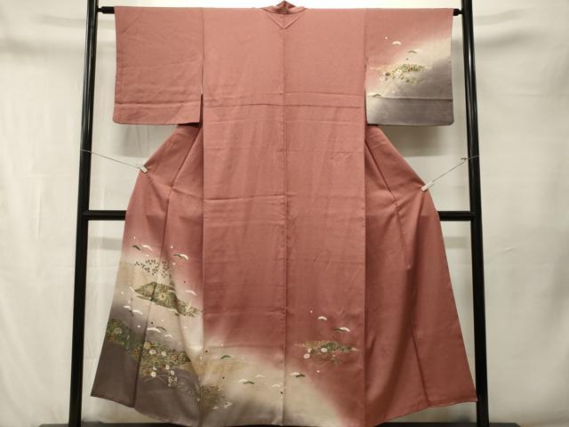 平和屋着物■訪問着　更紗草花文　暈し染め　金彩　正絹　逸品　CABN1524ev