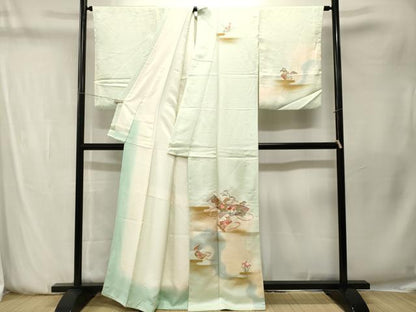 平和屋着物■訪問着　総刺繍　巻絵地紙鴛鴦花文　暈し染め　正絹　逸品　CABN1525ev
