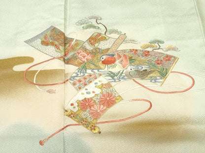 平和屋着物■訪問着　総刺繍　巻絵地紙鴛鴦花文　暈し染め　正絹　逸品　CABN1525ev