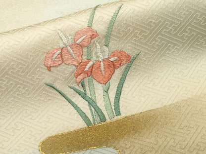 平和屋着物■訪問着　総刺繍　巻絵地紙鴛鴦花文　暈し染め　正絹　逸品　CABN1525ev