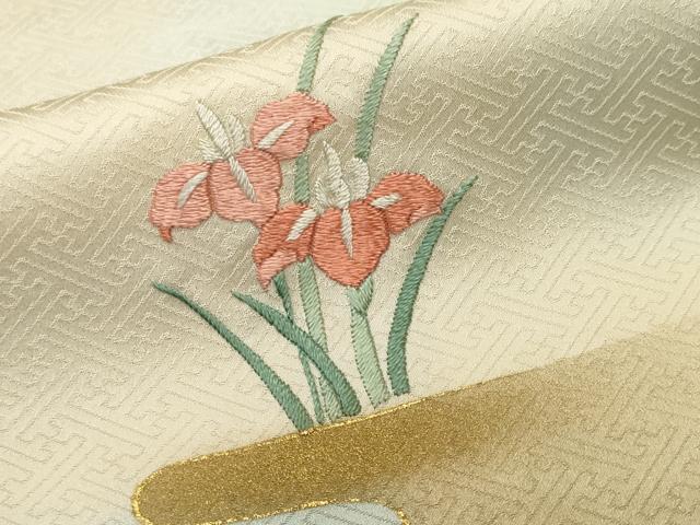 平和屋着物■訪問着　総刺繍　巻絵地紙鴛鴦花文　暈し染め　正絹　逸品　CABN1525ev