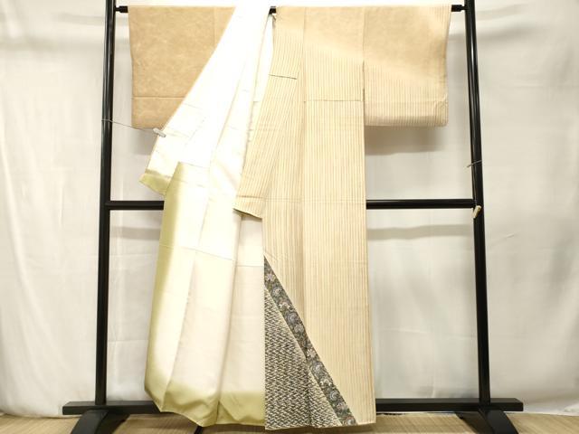 平和屋着物■訪問着　更紗枝花文　縞　暈し染め　正絹　逸品　CABN1527ev
