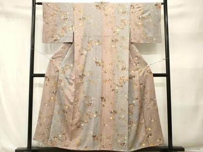 平和屋着物■上質な小紋　扇面枝花間道　金彩　正絹　逸品　CABN1540ev