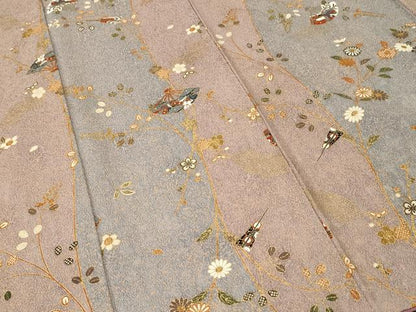 平和屋着物■上質な小紋　扇面枝花間道　金彩　正絹　逸品　CABN1540ev