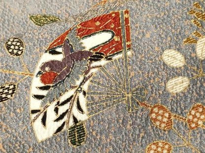 平和屋着物■上質な小紋　扇面枝花間道　金彩　正絹　逸品　CABN1540ev