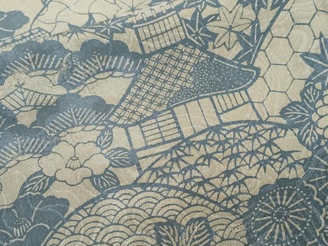 平和屋着物■上質な小紋　型染め　松竹梅遠山風景文　正絹　逸品　CABN1544ev