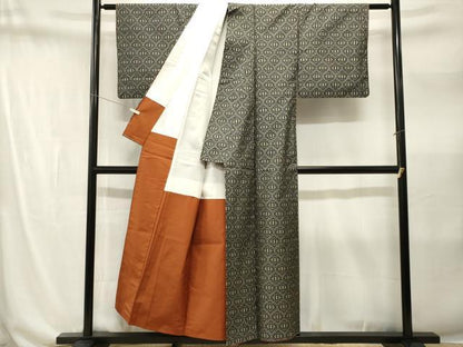 平和屋着物■本場大島紬　幾何学文　正絹　逸品　CABN1547ev