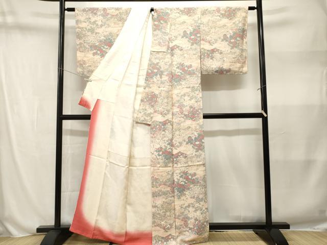 平和屋着物■上質な小紋　飛鶴風景文　暈し染め　金彩　正絹　逸品　CABN1568ev