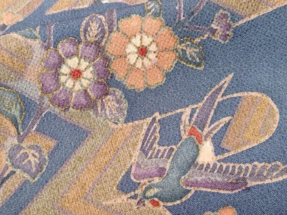 平和屋着物■訪問着　休み鳥枝花文　暈し染め　金彩　鬼しぼ縮緬　ますいわ屋扱い　正絹　逸品　CABN1574ev