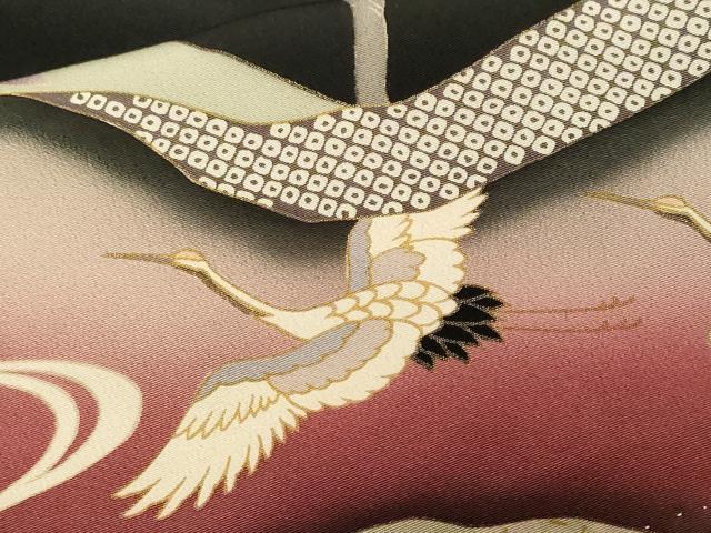 平和屋着物■豪華黒留袖　駒刺繍　扇面花車文　仕覆飛鶴文　暈し染め　金彩　正絹　逸品　CABN1589ev