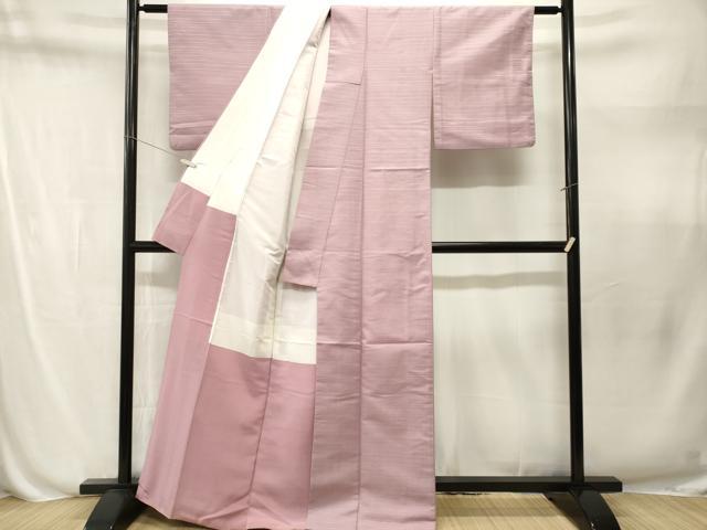 平和屋着物■上質な色無地　横段地紋　紅藤色　正絹　逸品　CABN1600ev