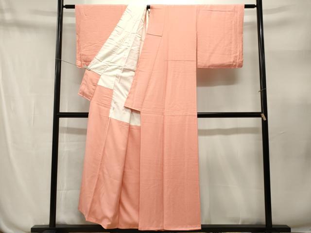 平和屋着物■上質な色無地　霞地紋　水柿色　正絹　逸品　CABN1607ev
