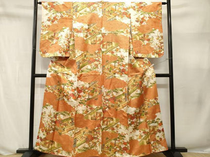 平和屋着物■上質な小紋　松竹梅人物風景文　金彩　金通し地　正絹　逸品　CABN1628ev