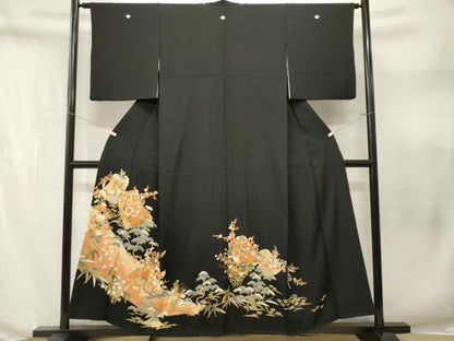 平和屋着物■豪華黒留袖　駒刺繍　誰が袖　松竹梅花車文　暈し染め　金彩　正絹　逸品　CABN1630ev