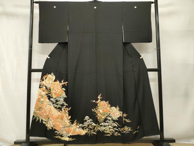 平和屋着物■豪華黒留袖　駒刺繍　誰が袖　松竹梅花車文　暈し染め　金彩　正絹　逸品　CABN1630ev