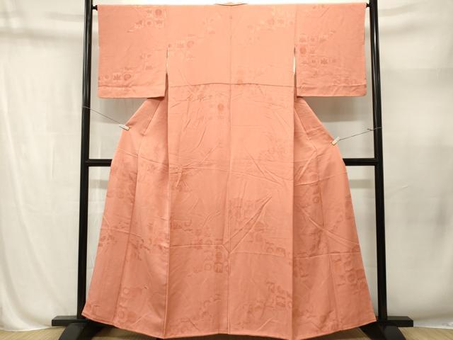 平和屋着物■上質な色無地　雲取り天井花文　東雲色　正絹　逸品　CABN1637ev