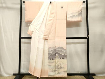 平和屋着物■訪問着　作家物　遠山草花文　暈し染め　銀彩　正絹　逸品　CABN1644ev