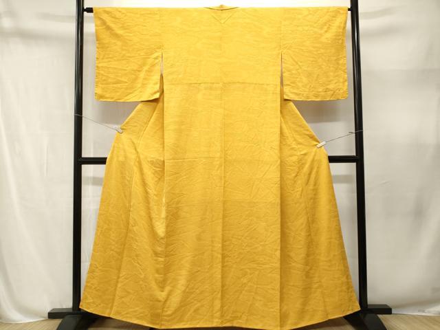 平和屋着物■上質な色無地　雲取り流水吉祥花地紋　鬱金色　正絹　逸品　CABN1645ev