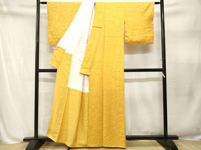 平和屋着物■上質な色無地　雲取り流水吉祥花地紋　鬱金色　正絹　逸品　CABN1645ev