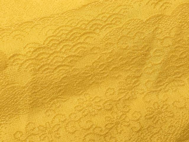 平和屋着物■上質な色無地　雲取り流水吉祥花地紋　鬱金色　正絹　逸品　CABN1645ev