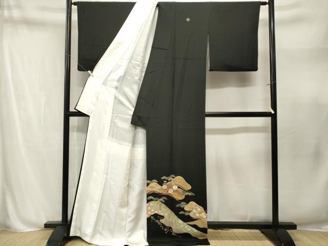 平和屋着物■豪華黒留袖　駒刺繍　松竹梅吉祥花文　金銀彩　正絹　逸品　CABN1647ev