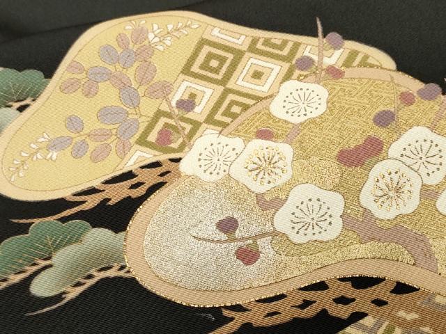 平和屋着物■豪華黒留袖　駒刺繍　松竹梅吉祥花文　金銀彩　正絹　逸品　CABN1647ev
