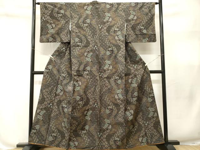平和屋着物■上質な紬　流線吉祥花文　正絹　逸品　CABN1656ev