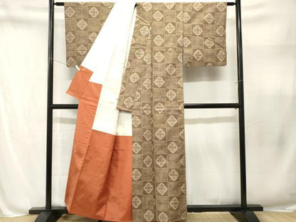 平和屋着物■上質な紬　市松菱文　正絹　逸品　CABN1661ev