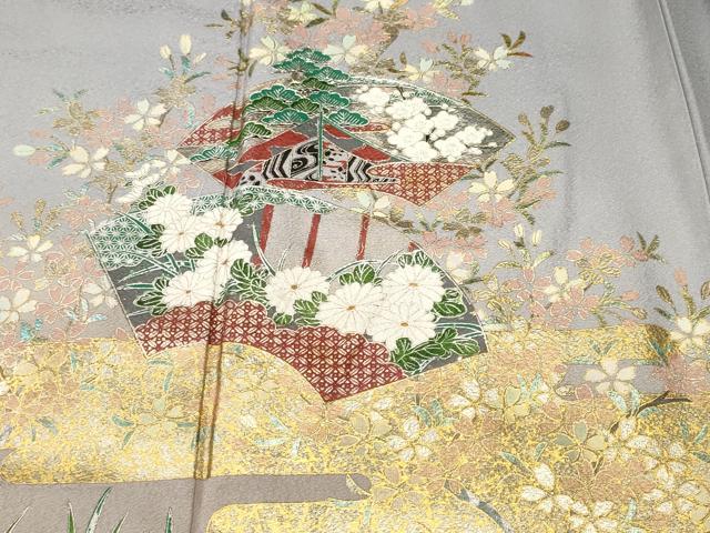平和屋着物■訪問着　地紙飛鶴御所車花文　暈し染め　金銀彩　正絹　逸品　未使用　CABN1663ev
